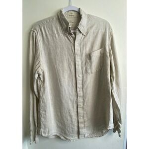 JCrew Baird McNutt Irish Linen Shirt Mens M Classic Fit Oatmeal Beige Long Slv